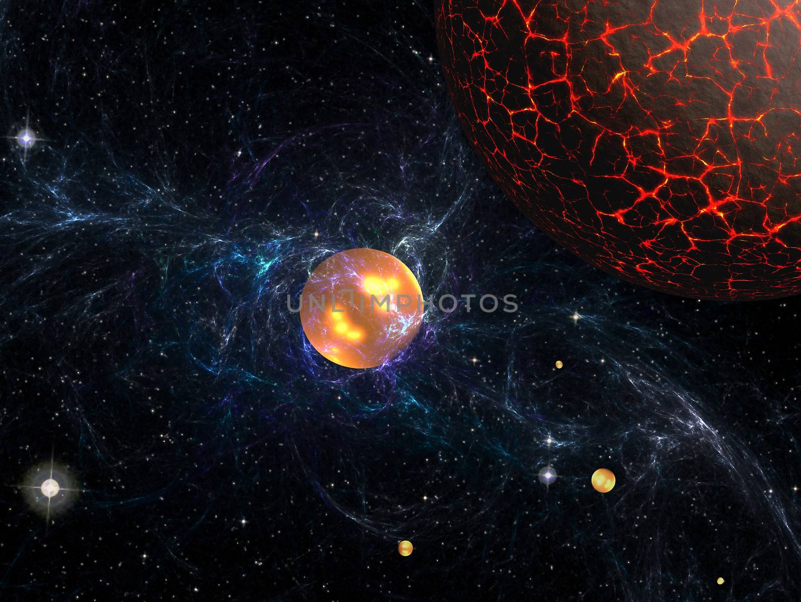 Image evidently showing physical processes of magnetic storm in depths of galaxy.