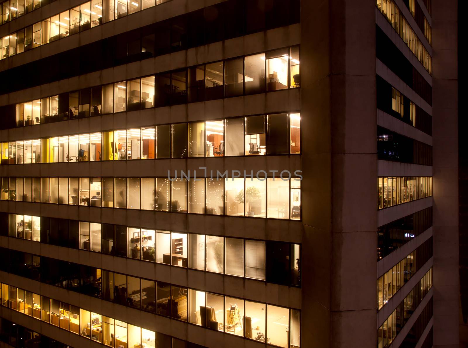 Night scene of modern buildings in vancouver downtown