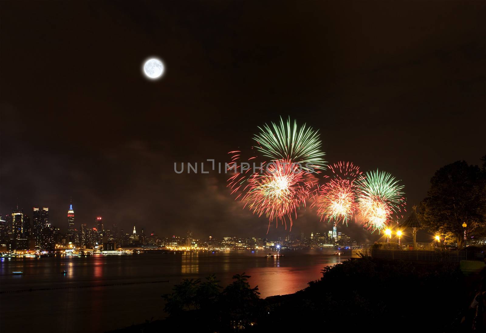 The July 4th firework over Hudson River in New York City
