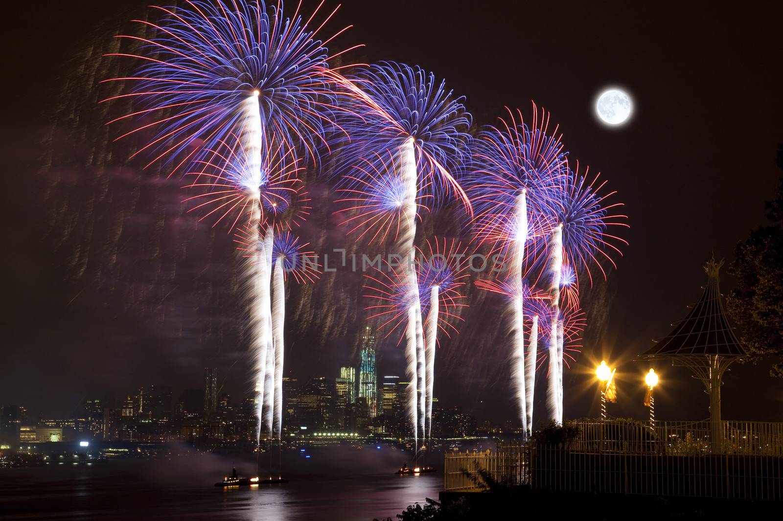 The July 4th firework over Hudson River in New York City