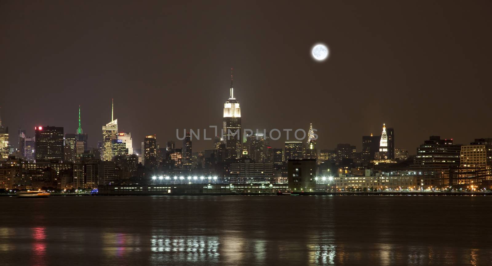 The New York City mid-town skylines at night 