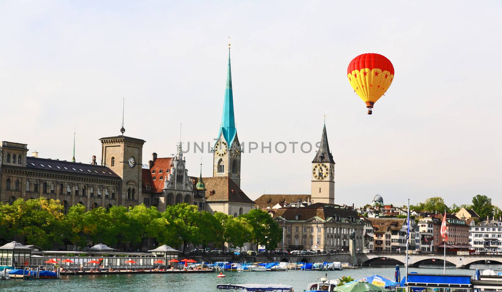 The major landmarks of Zurich cityscape Switzerland 