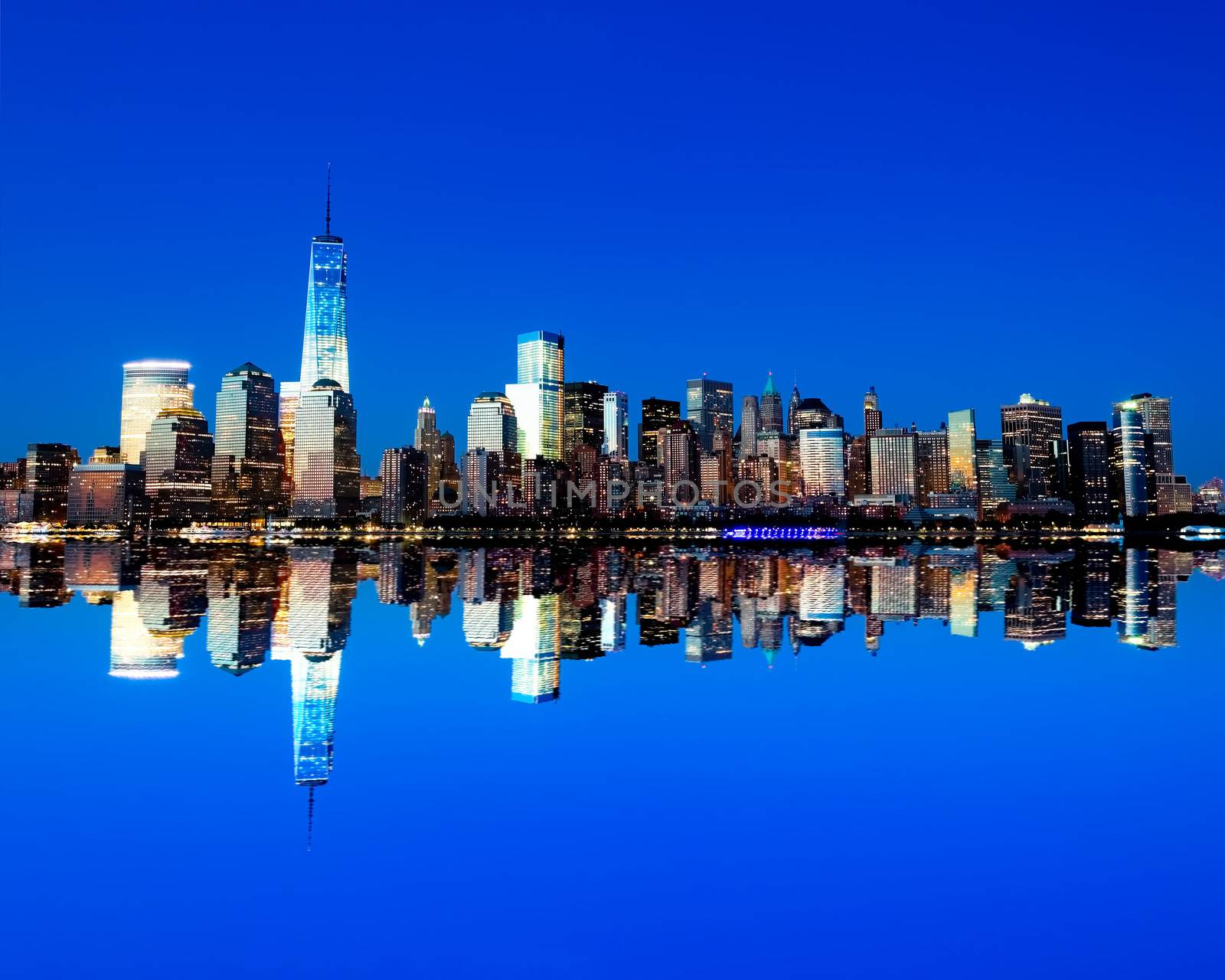 The new Freedom Tower and Lower Manhattan Skyline at Night