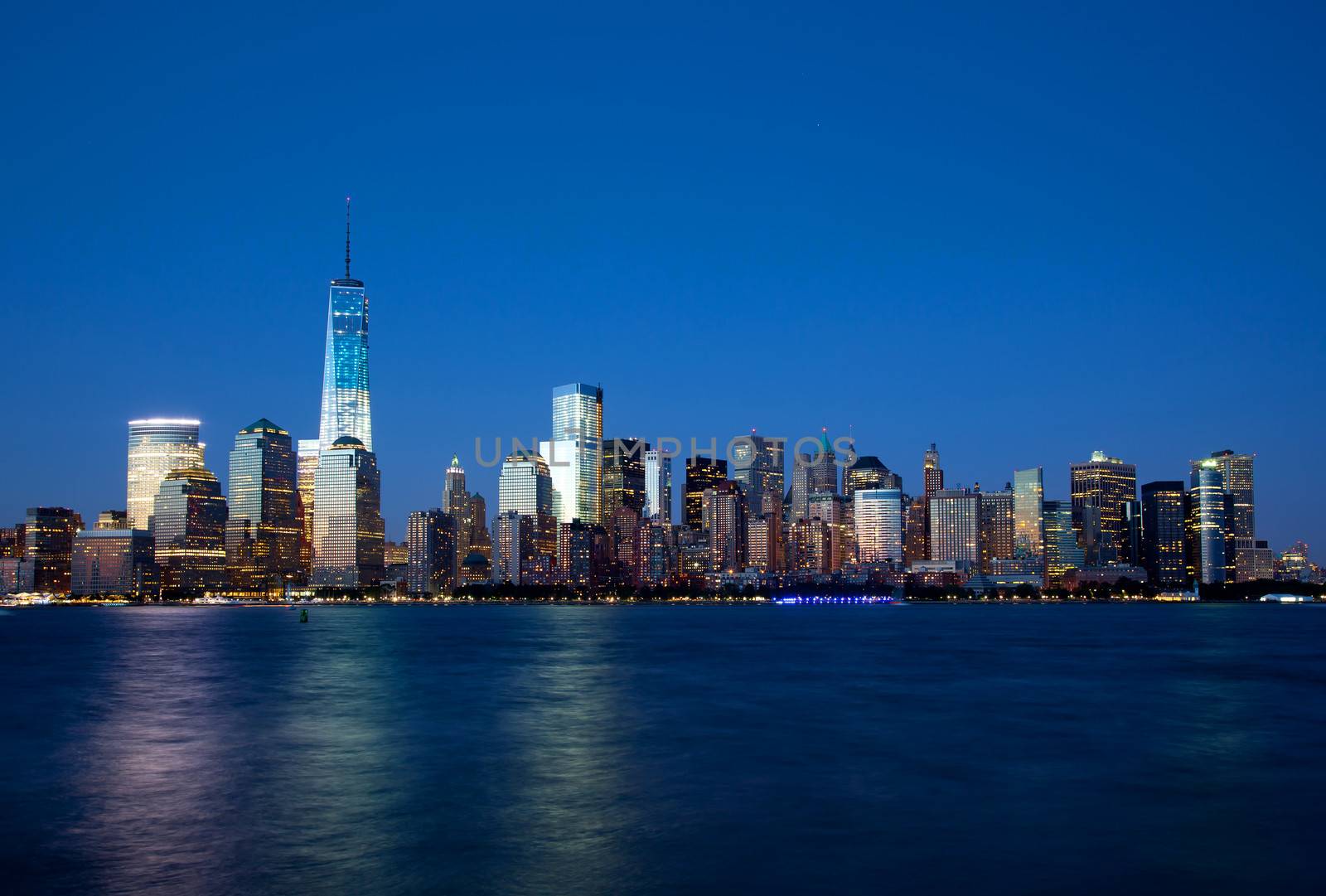 The new Freedom Tower and Lower Manhattan Skyline At Night