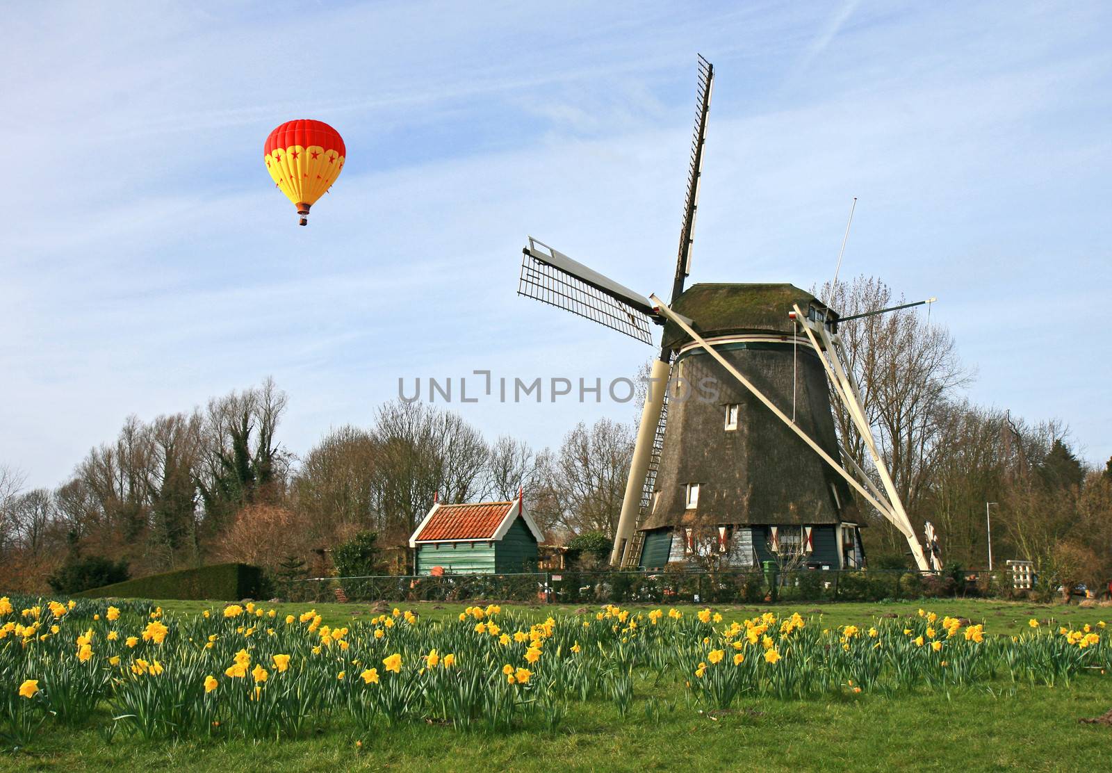 The historical windmill in the Dutch countryside