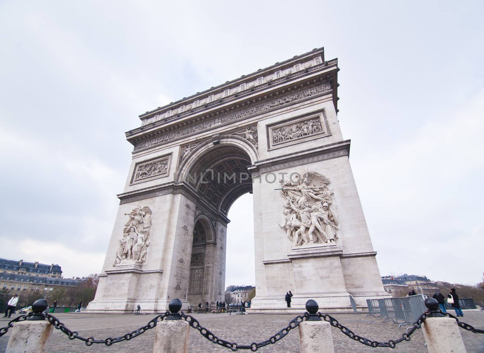 The Arc de Triomphe in Paris, France. 