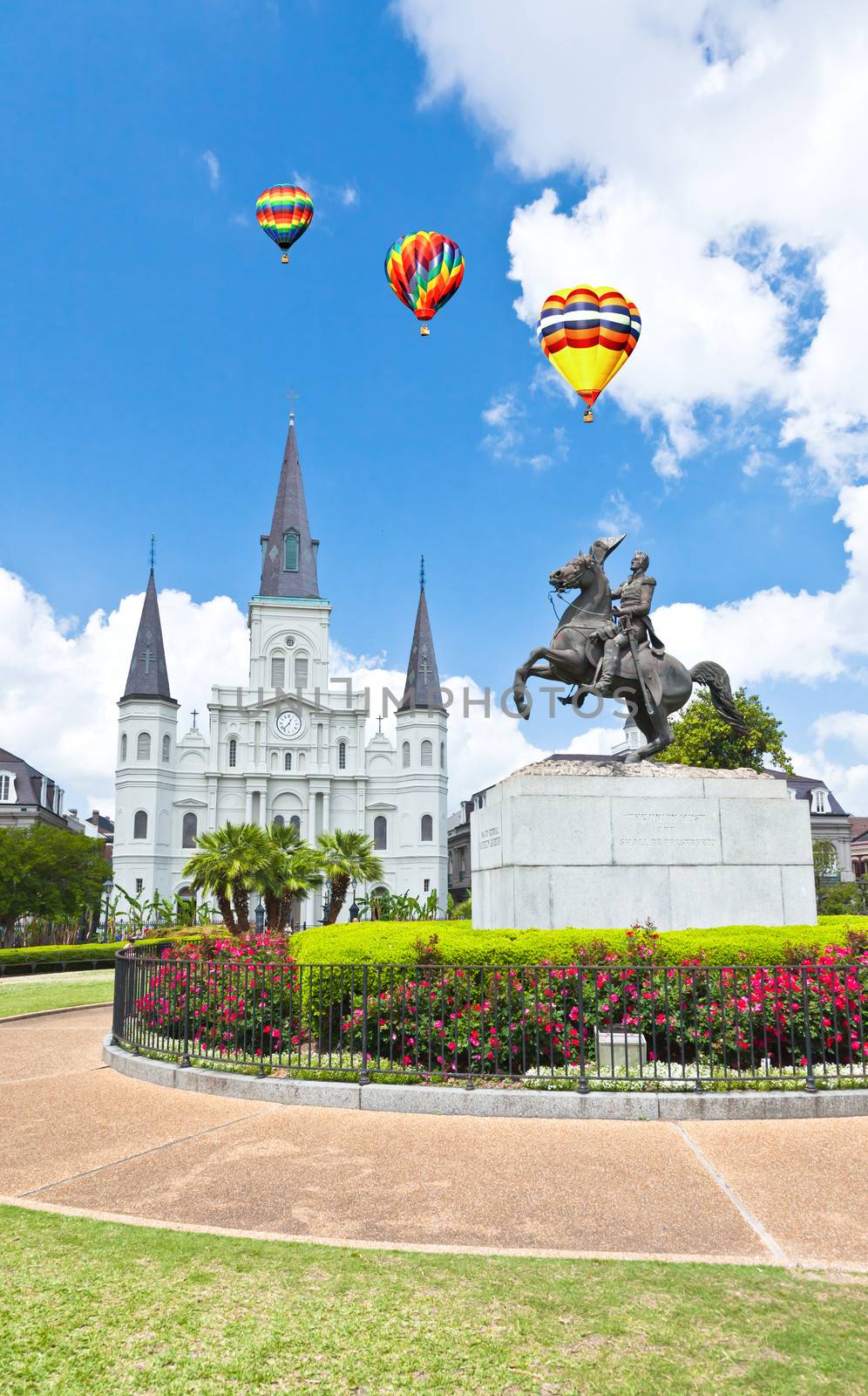 Saint Louis Cathedral and statue of Andrew Jackson in the Jackson Square New Orleans 