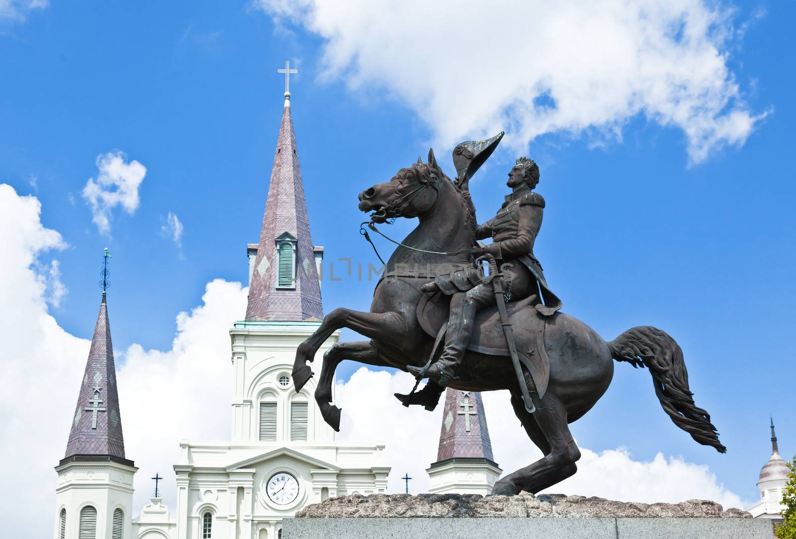Saint Louis Cathedral and statue of Andrew Jackson  by gary718