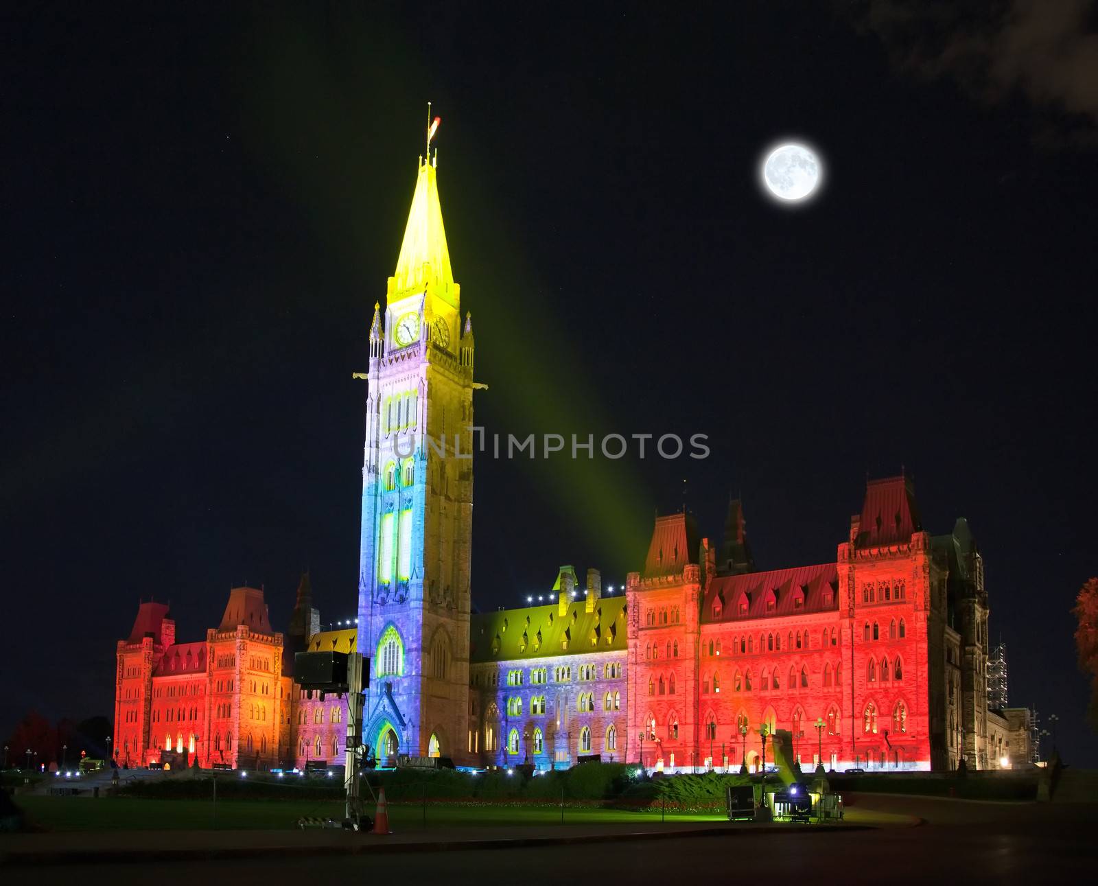 The illumination of the Canadian House of Parliament at night by gary718