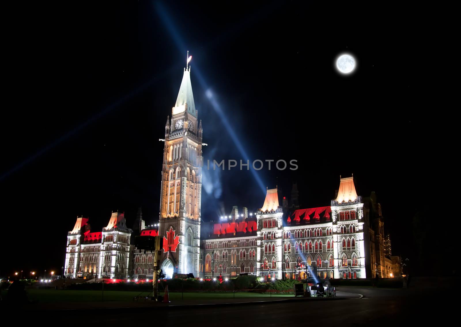 The illumination of the Canadian House of Parliament at night by gary718