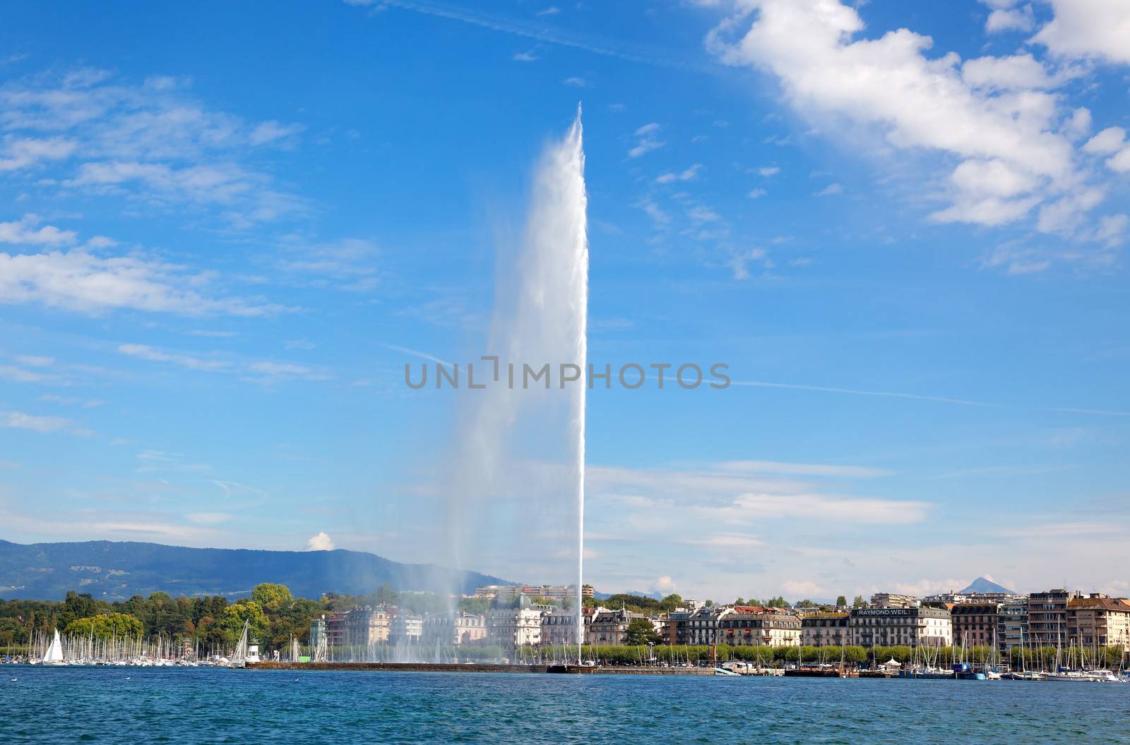 Geneva water jet on Lake Leman at summer by gary718