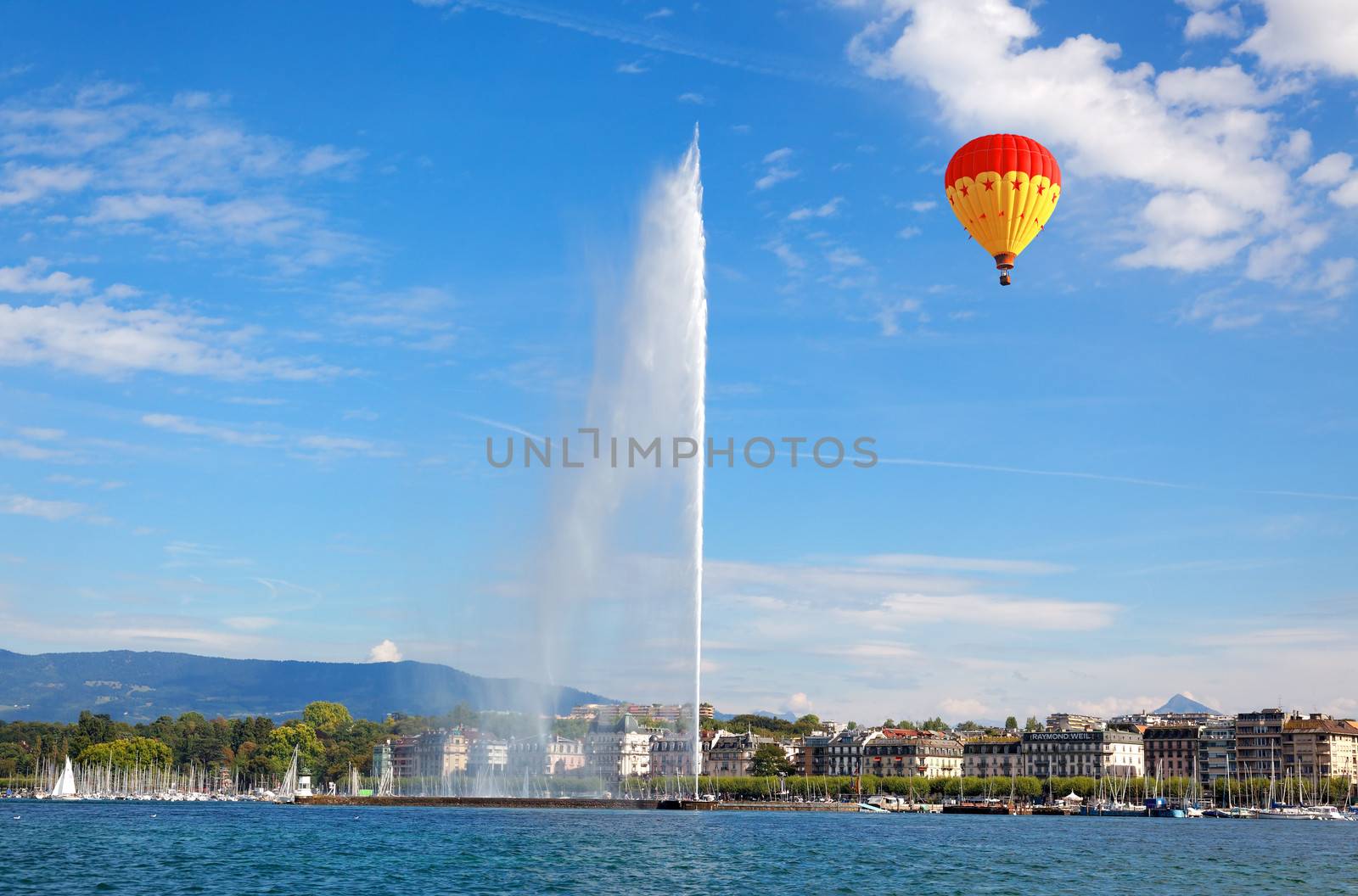 Geneva water jet on Lake Leman at summer by gary718