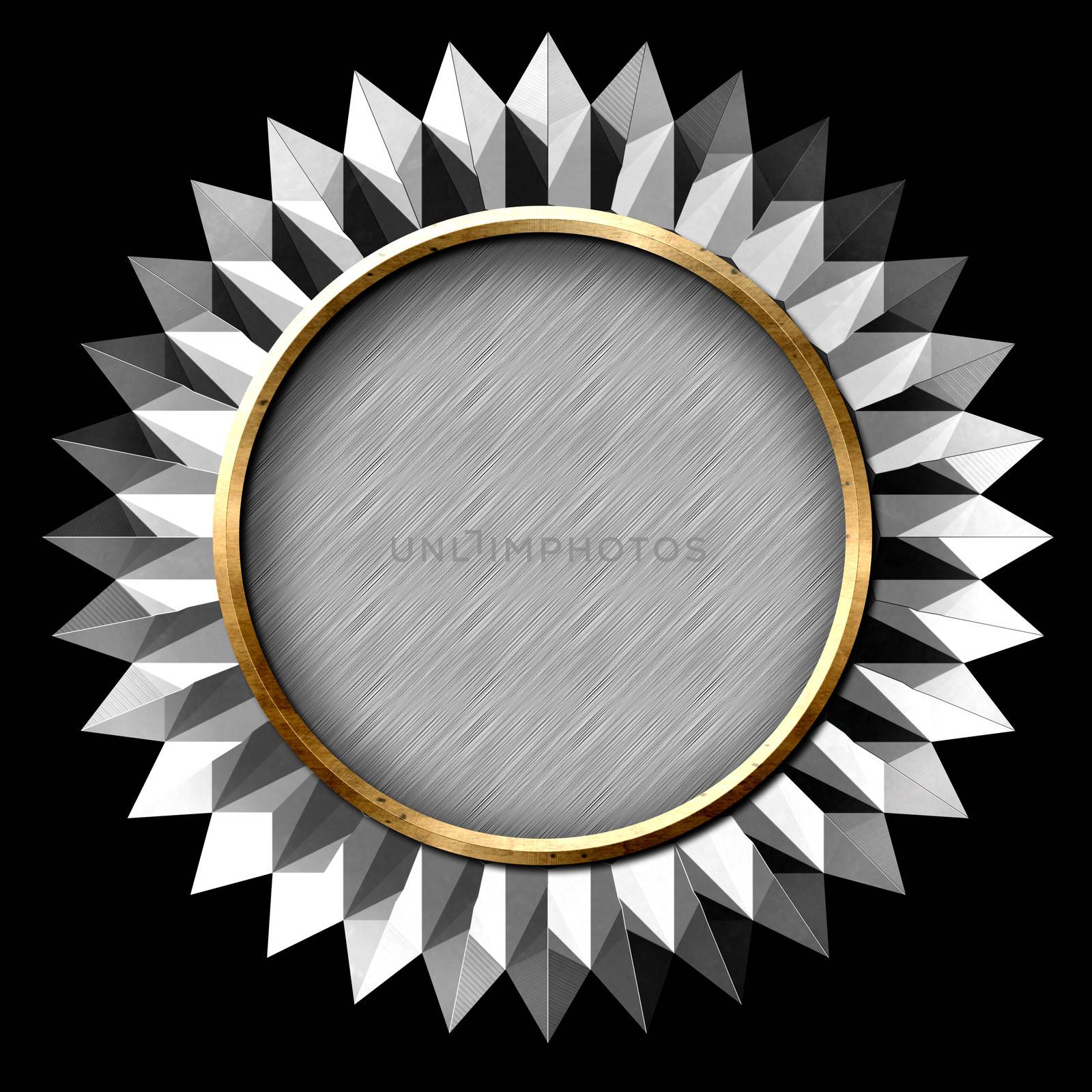 Silver platinum seal starburst star with black background.