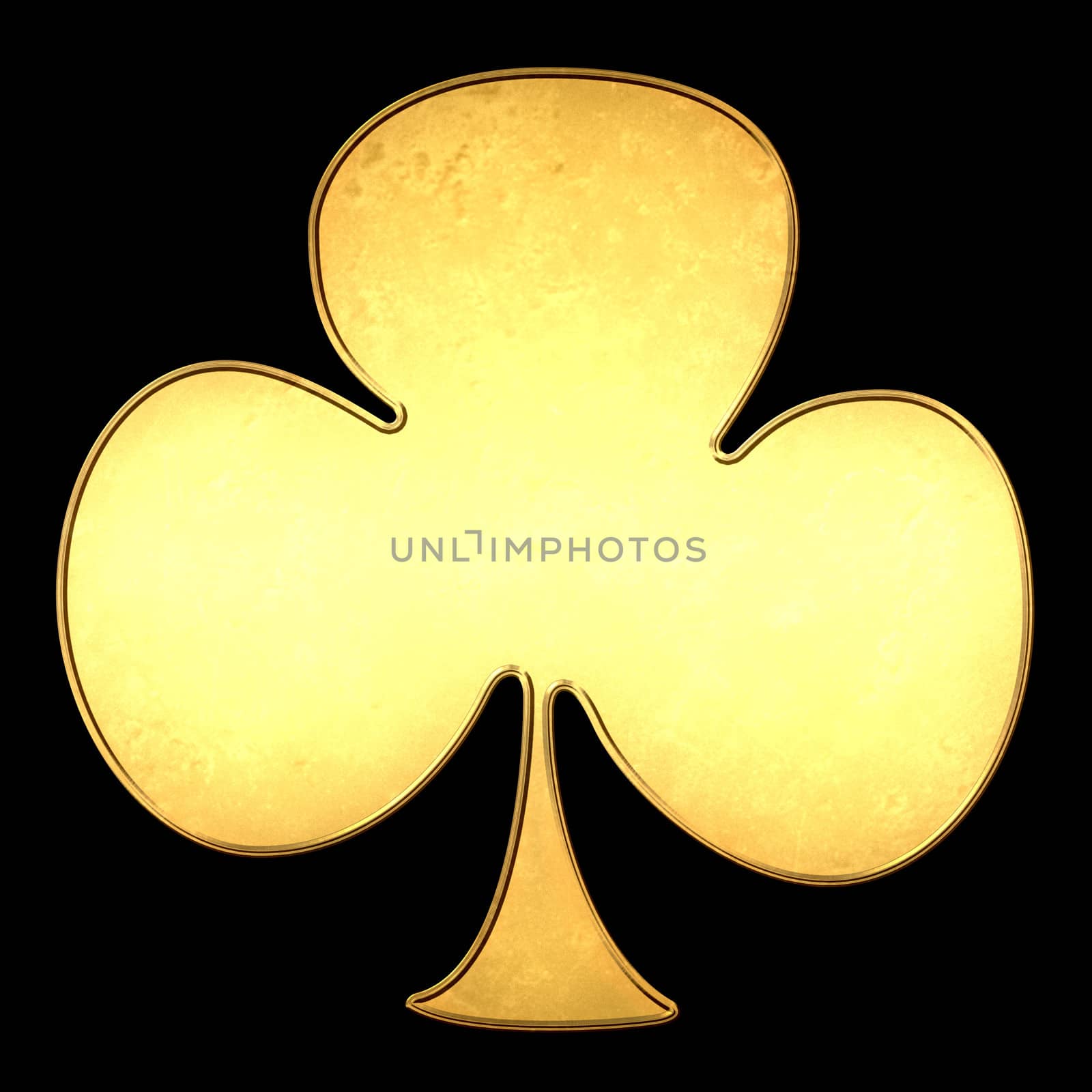 Club poker card symbol in gold and black background.