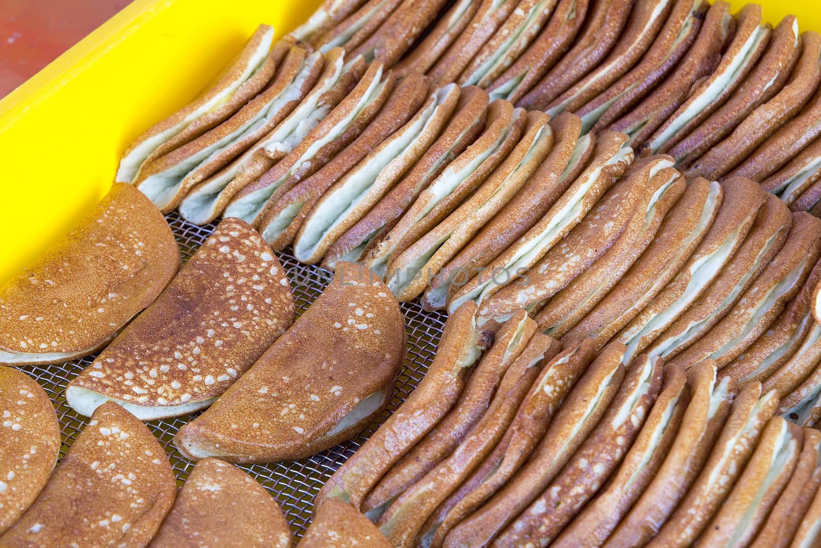  Kueh Apom Balik Turnover Pancake with Banana Creamy Sweet Corn Fillings at Local Food Hawker Stall in Penang Malaysia
