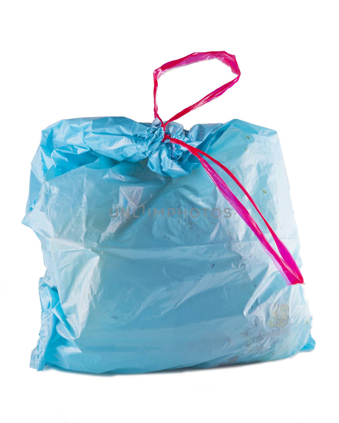 A full blue sack for junk isolated over white