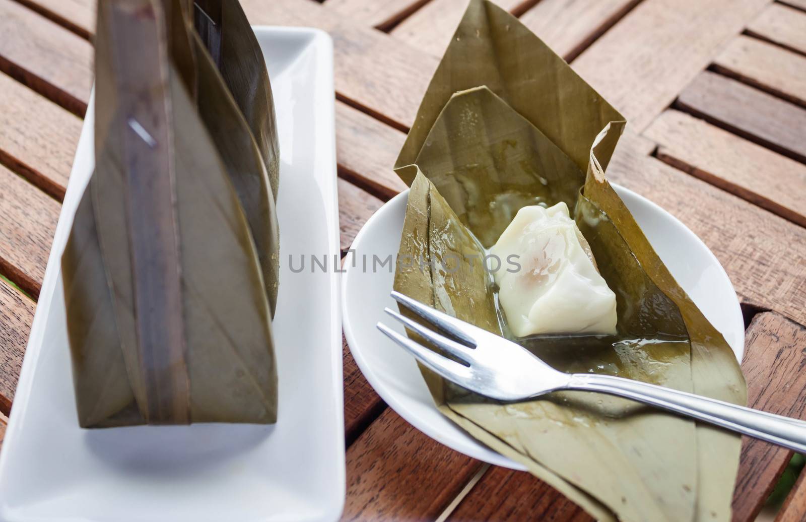 Close up opened pack of steamed flour dessert, stock photo