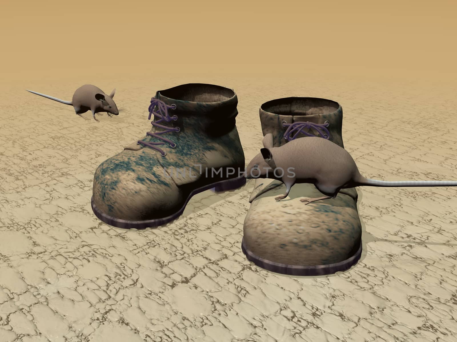 Old boots and rats - 3D render by Elenaphotos21