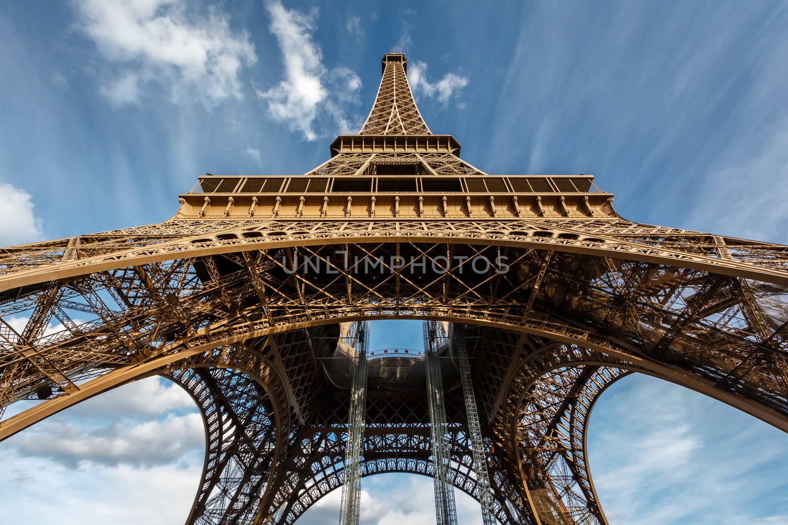 Wide View of Eiffel Tower from the Ground, Paris, France by anshar