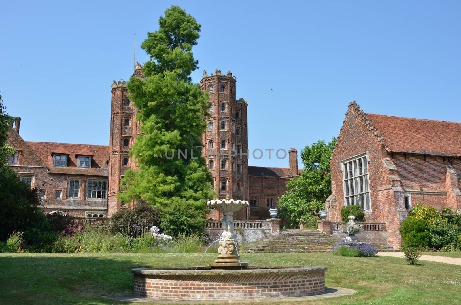 Elizabethan mansion with tower and house