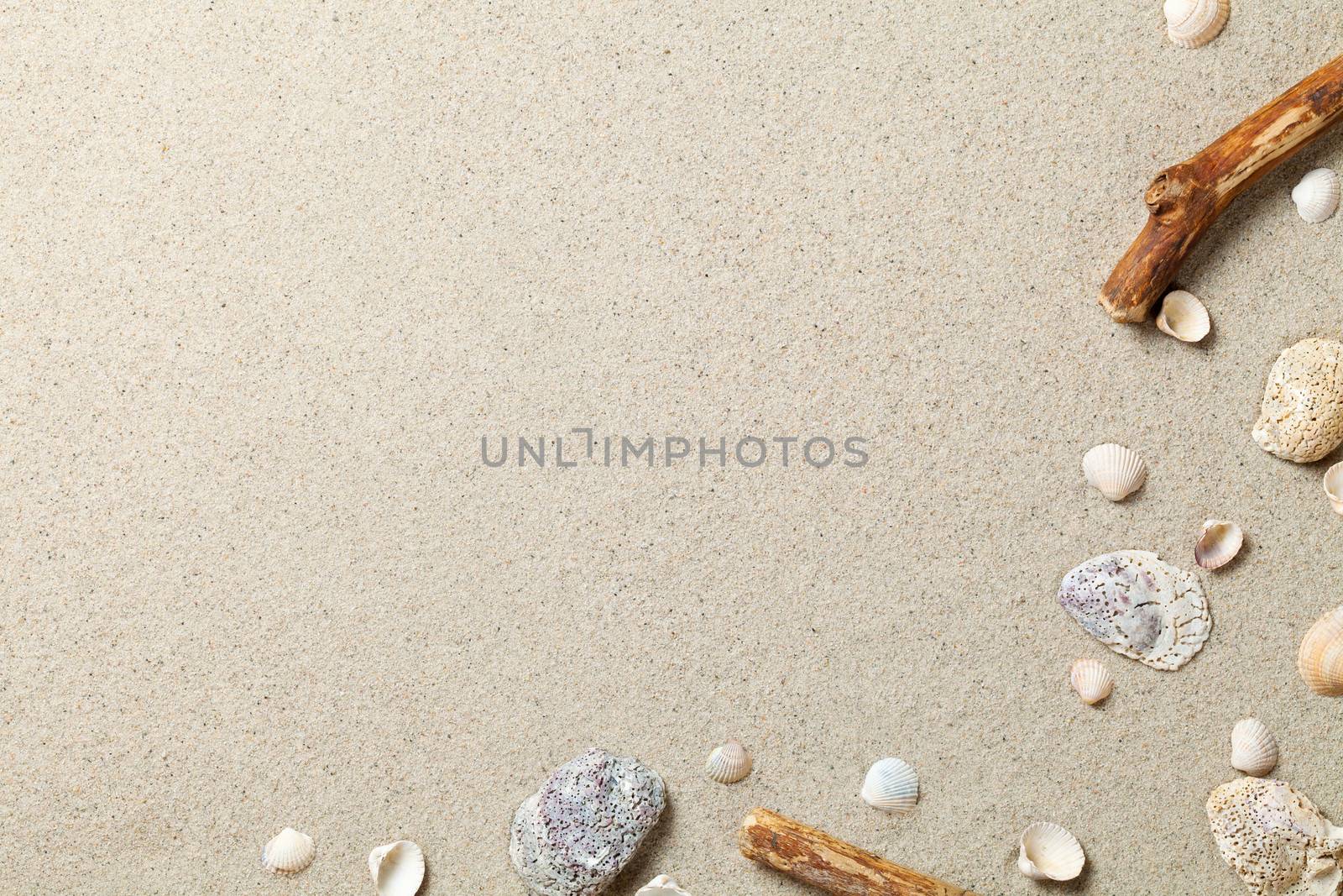 Sand background. Sandy beach texture. Summer concept. Top view
