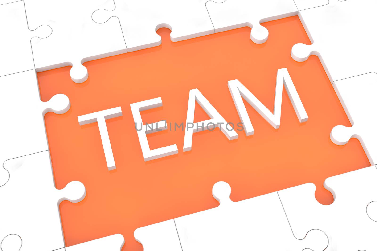 puzzle with words on orange background concept: Team