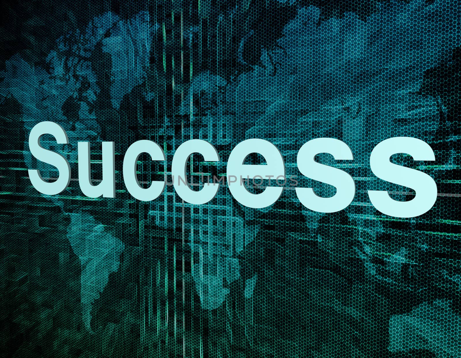 Words on digital world map concept: Success