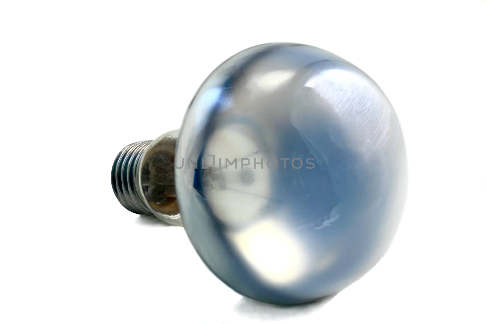 One electric bulb close up on a white background.

