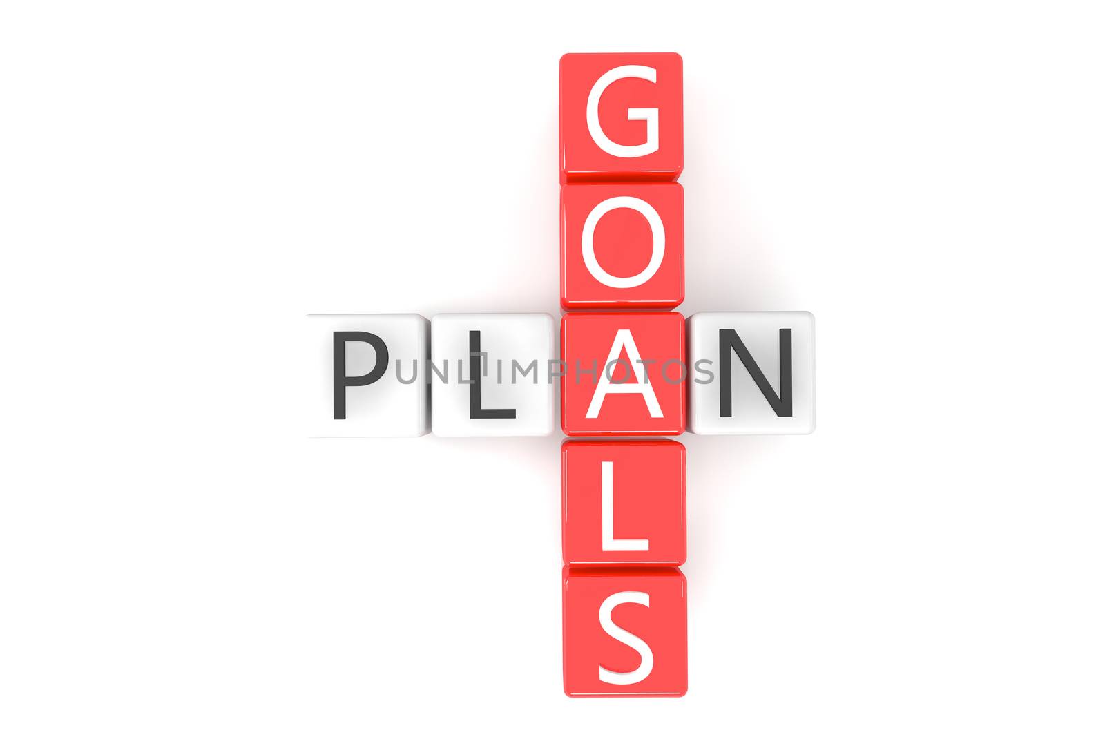 Goals plan crossword concept on white background - 3d render