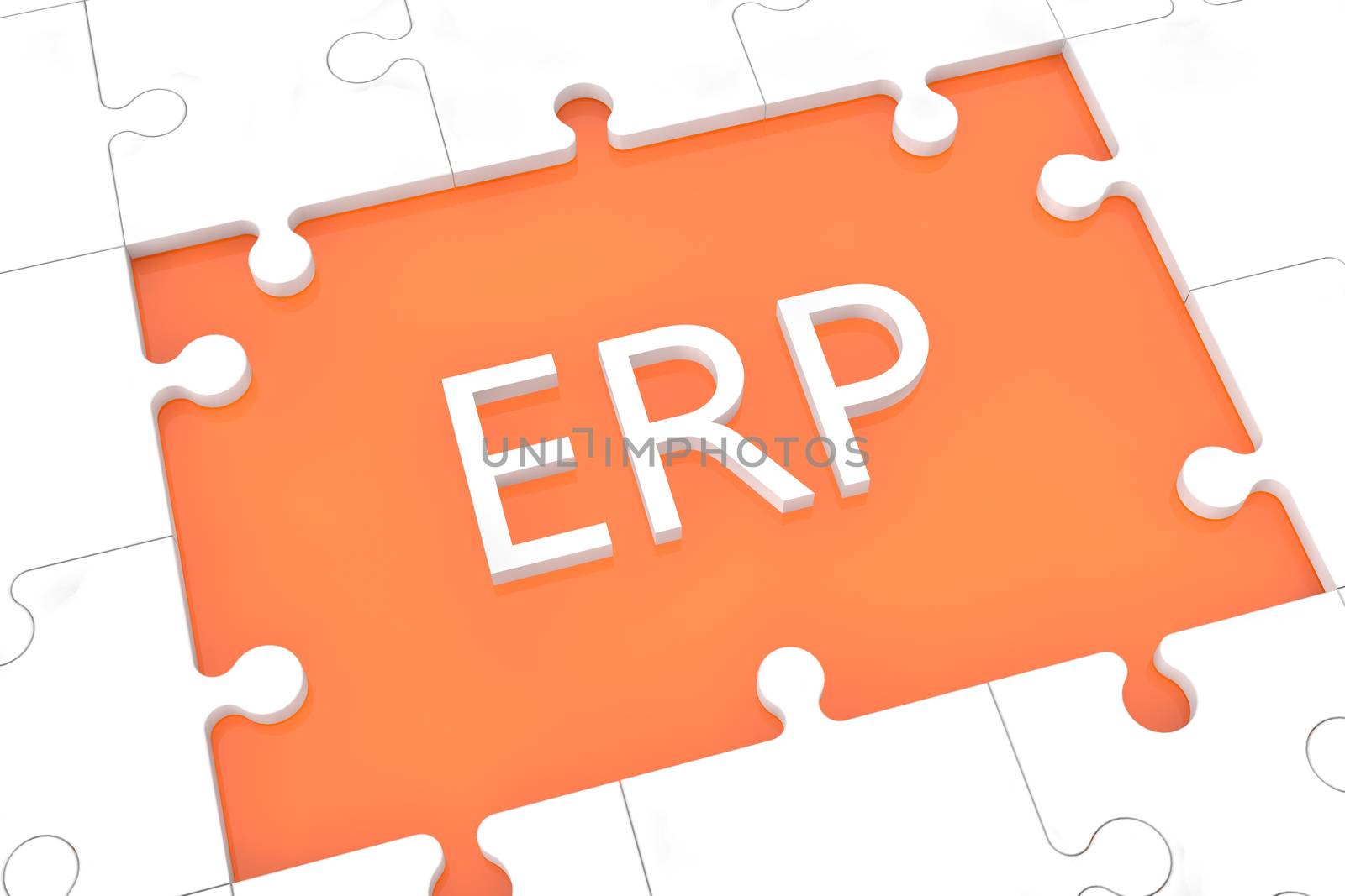 puzzle with words on orange background concept: ERP