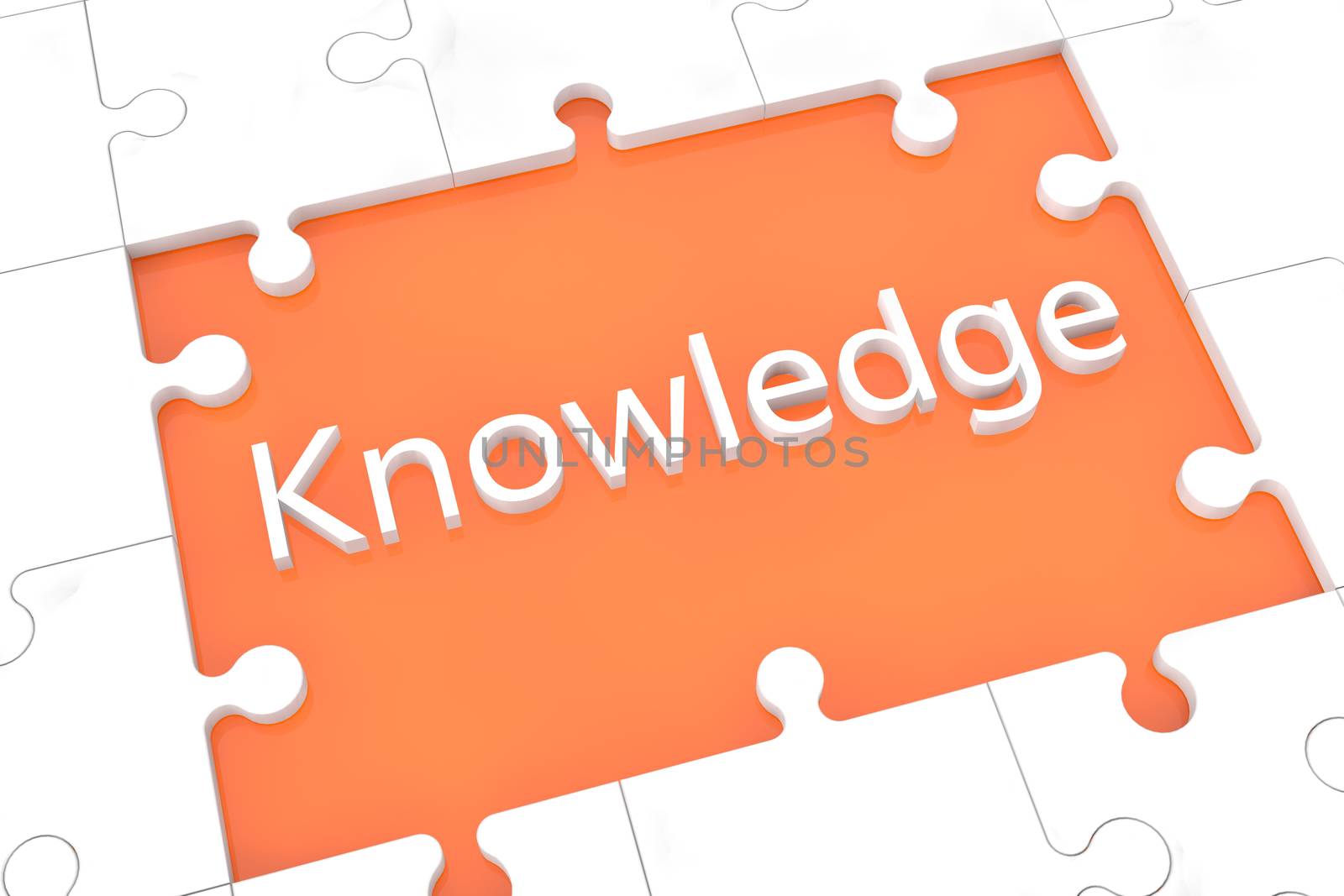 puzzle with words on orange background concept: Knowledge