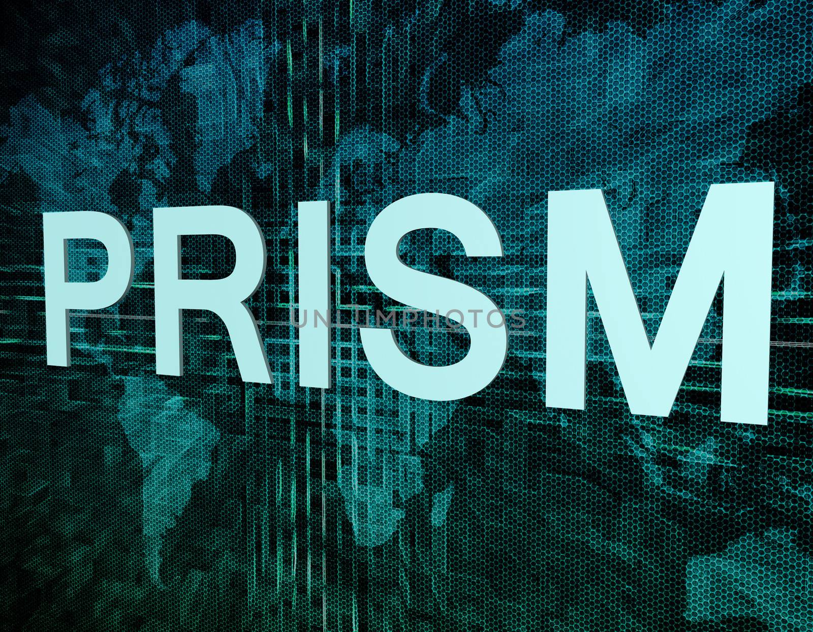 Words on digital world map concept: Prism