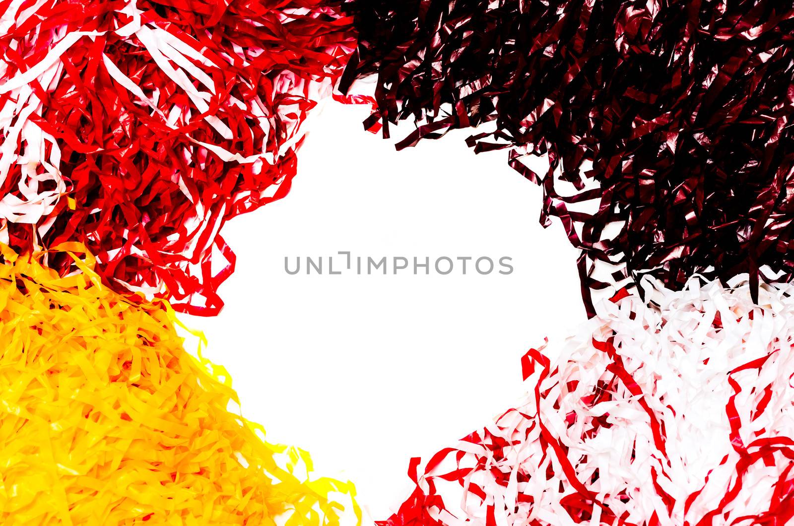 American football pom poms isolated on white background.  Copy space in center.