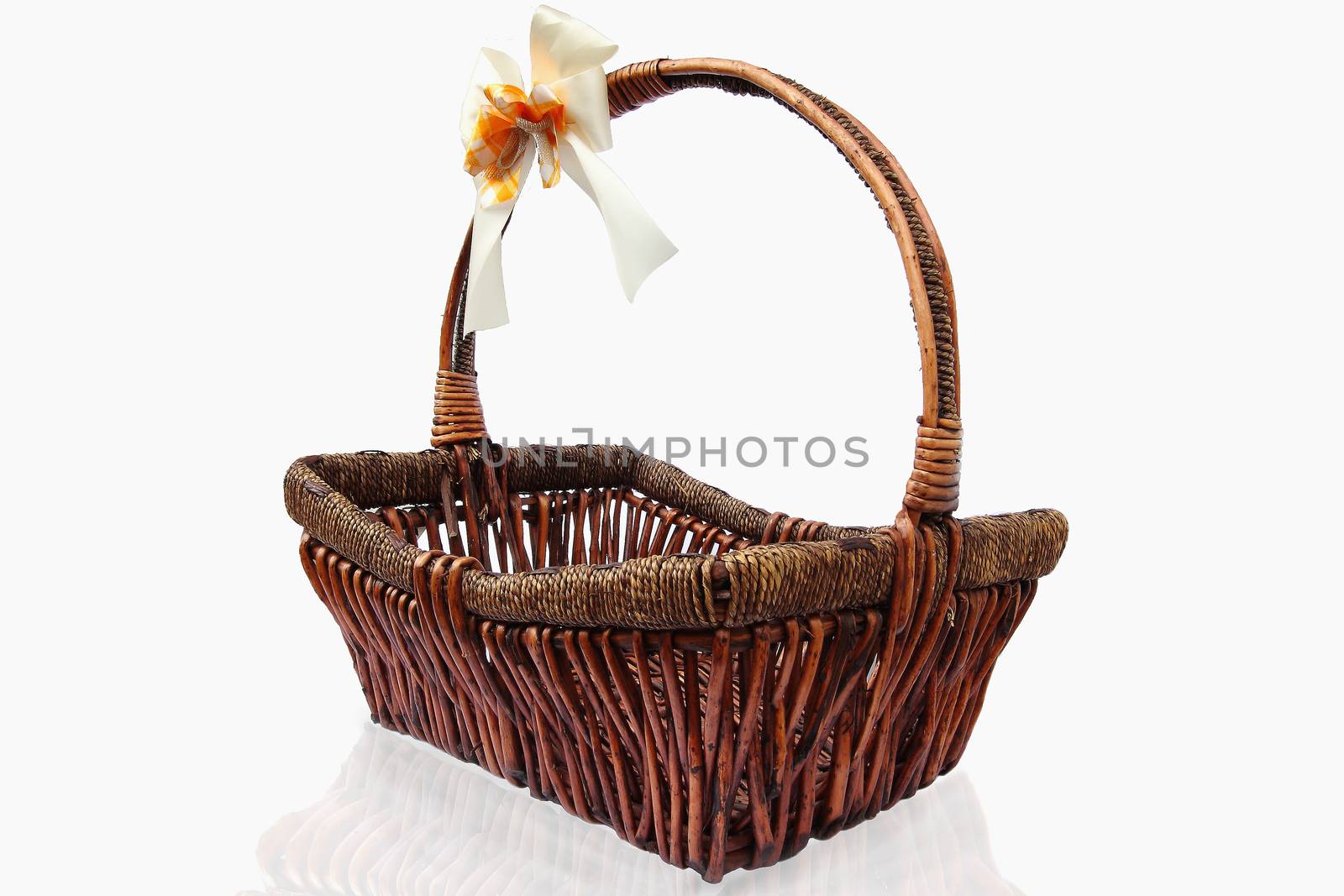 Empty wicker basket isolated on white background