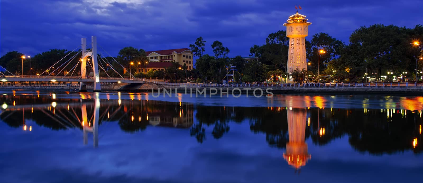 Panorama of Phan Thiet Water Tower on Ca Ty River. by GNNick