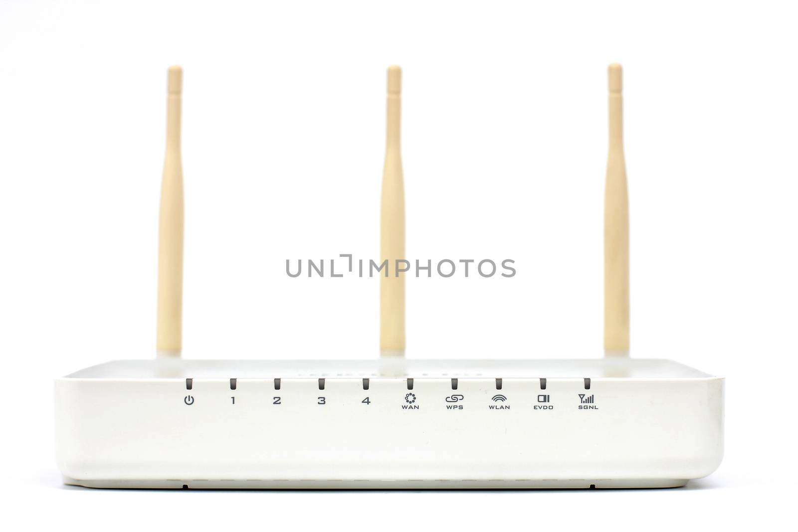 ethernet router in front of a white background.