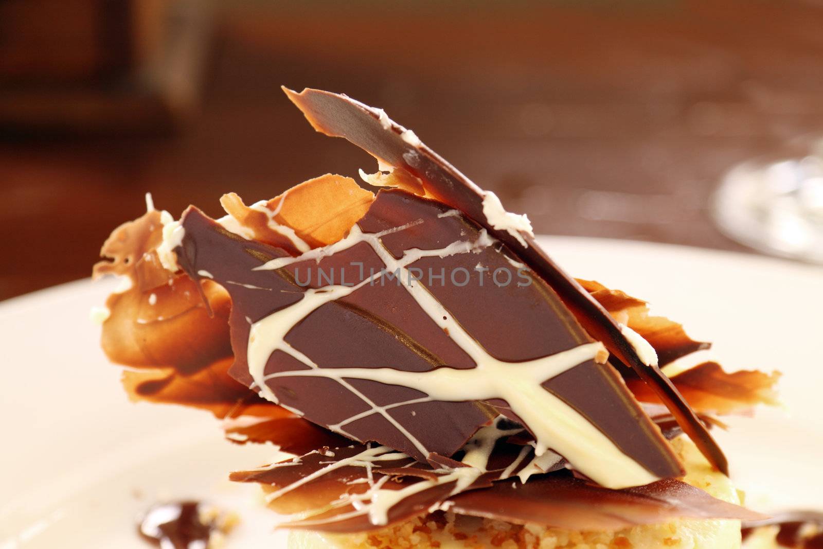 Delicious dark chocolate shards with streaks of white chocolate.
