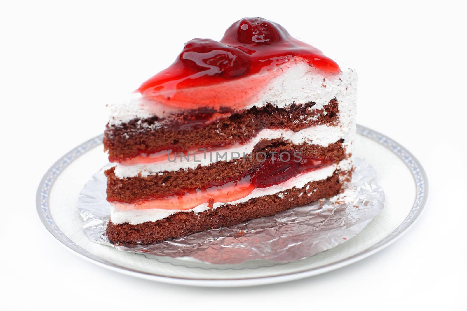 Strawberry cake on a white background. by myrainjom01