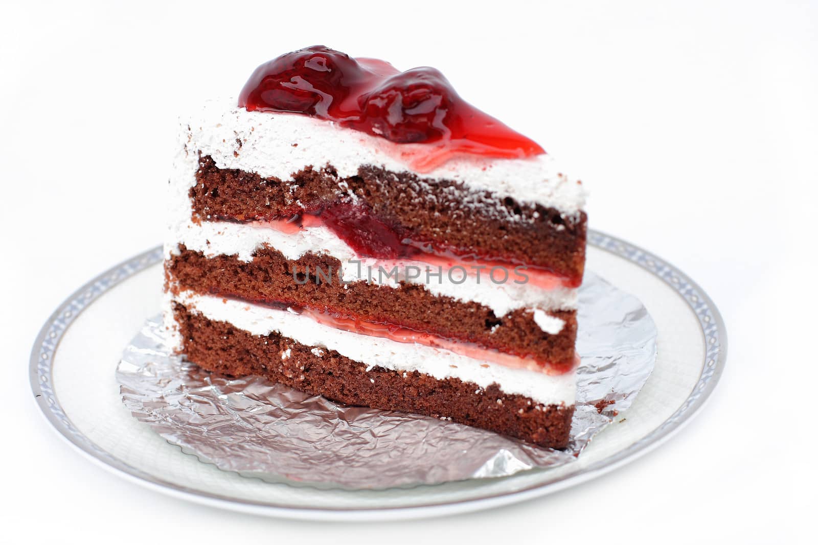 Strawberry cake on a white background.