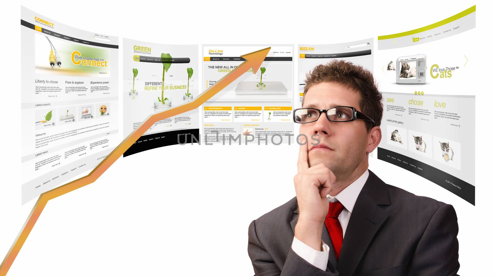 Businessman planning his strategy online.All website are created by me.You can see the photos used in my galery