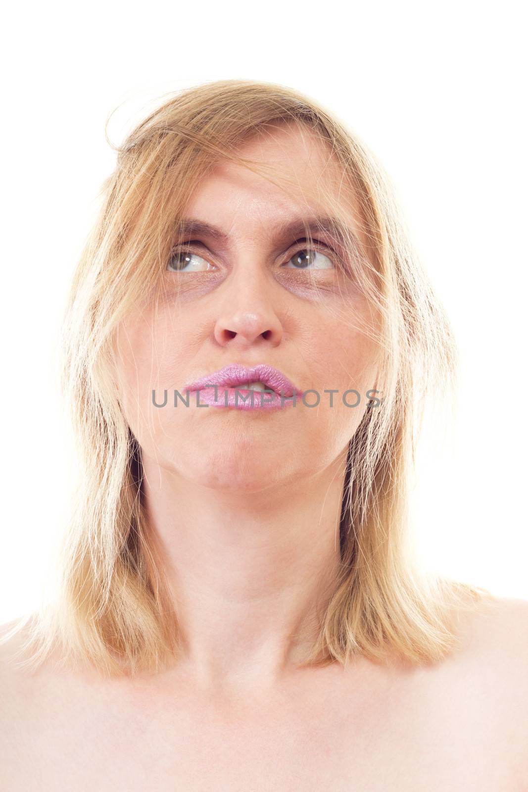 Rouged mature woman looking at something by gwolters