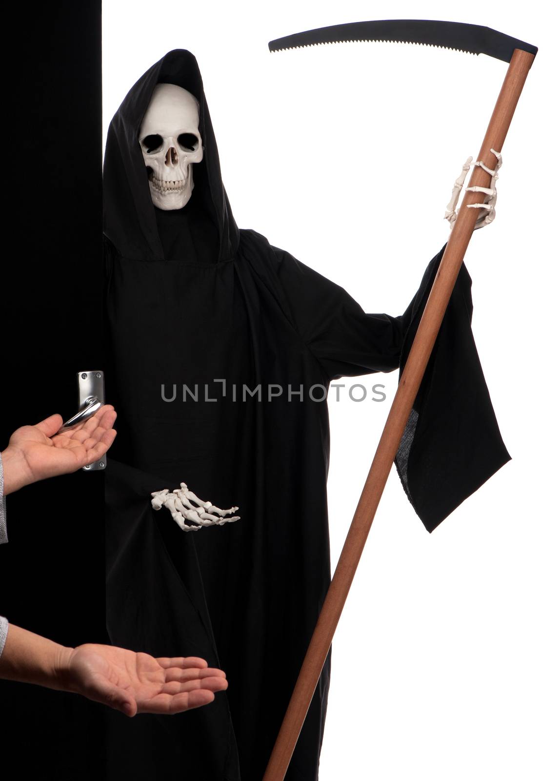 The grim reaper is pleasantly surprised when it is welcomed at the door.