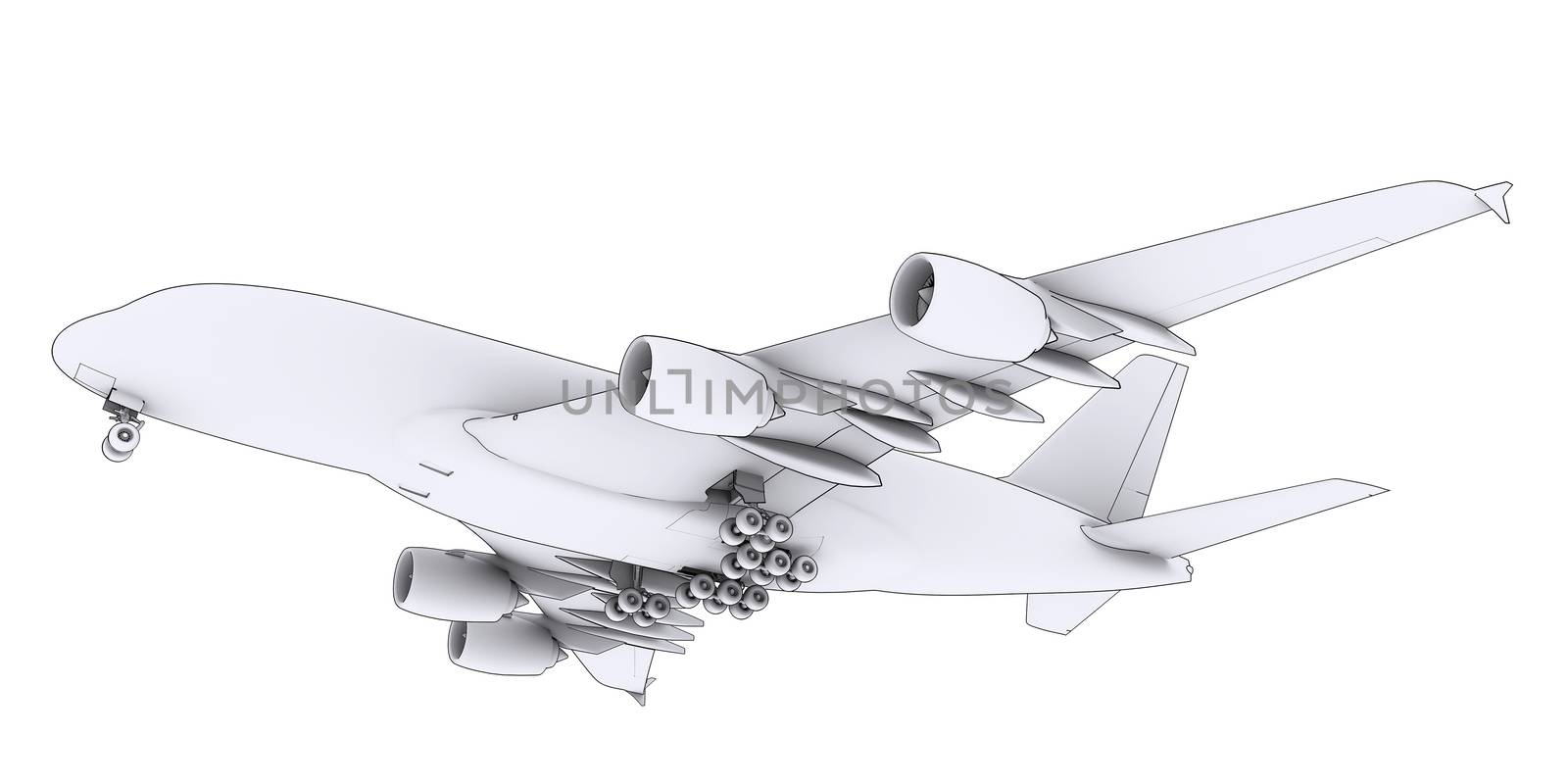Large white plane. Isolated render in lines