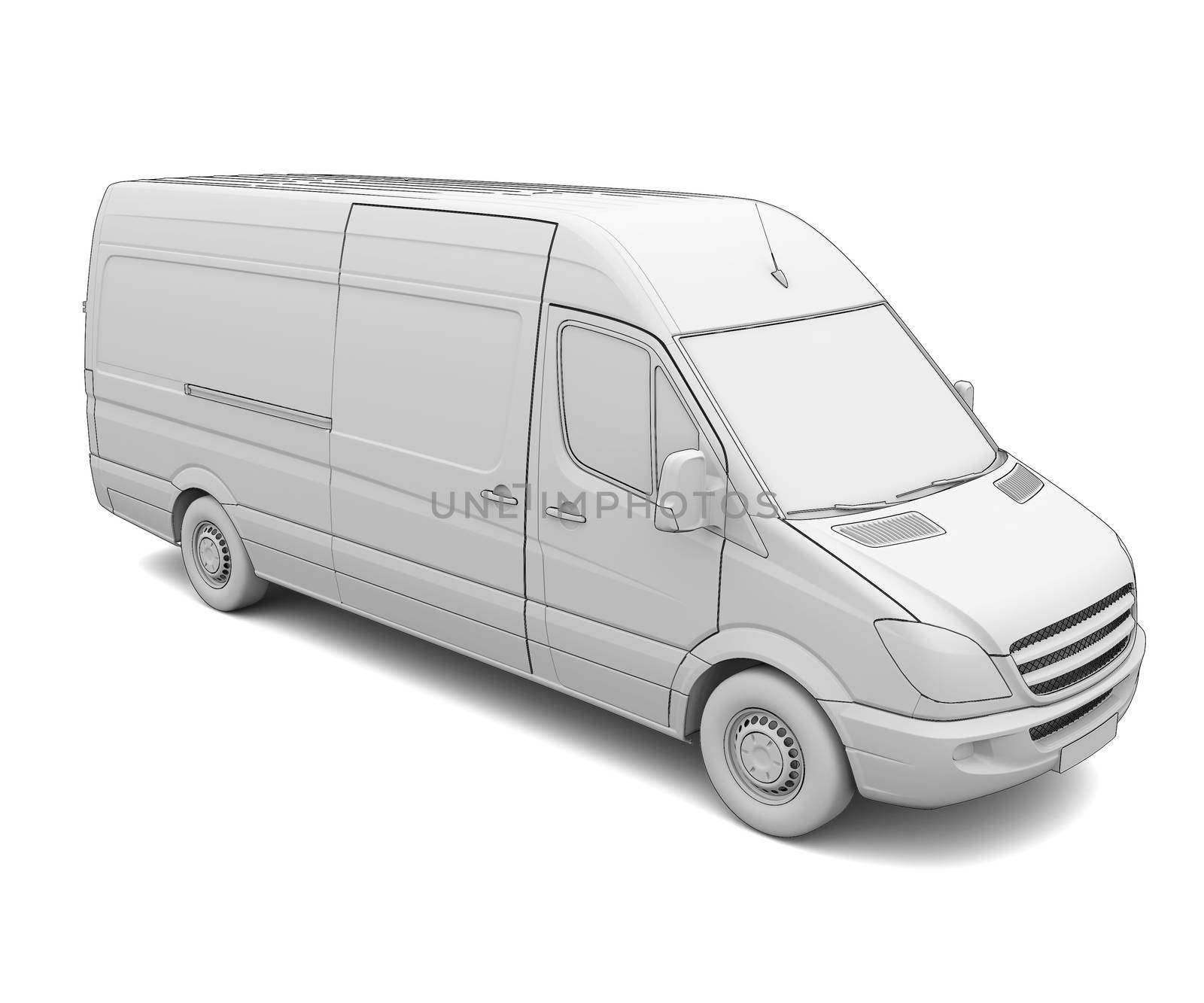 Sketch white van. Isolated render on a white background