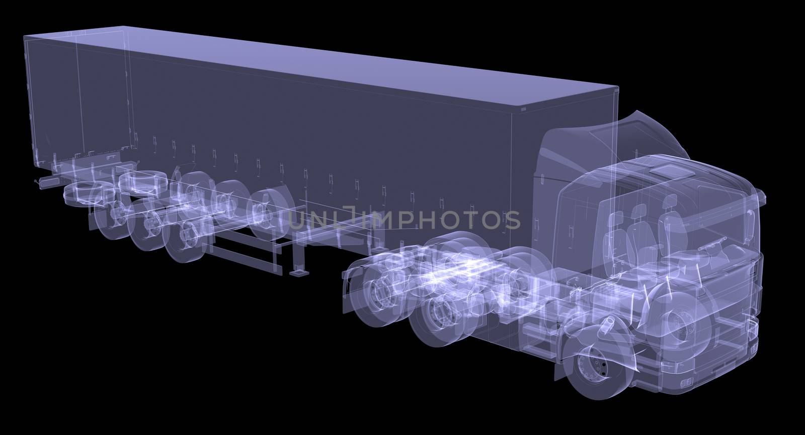 Big truck tractor. Isolated render of an X-ray