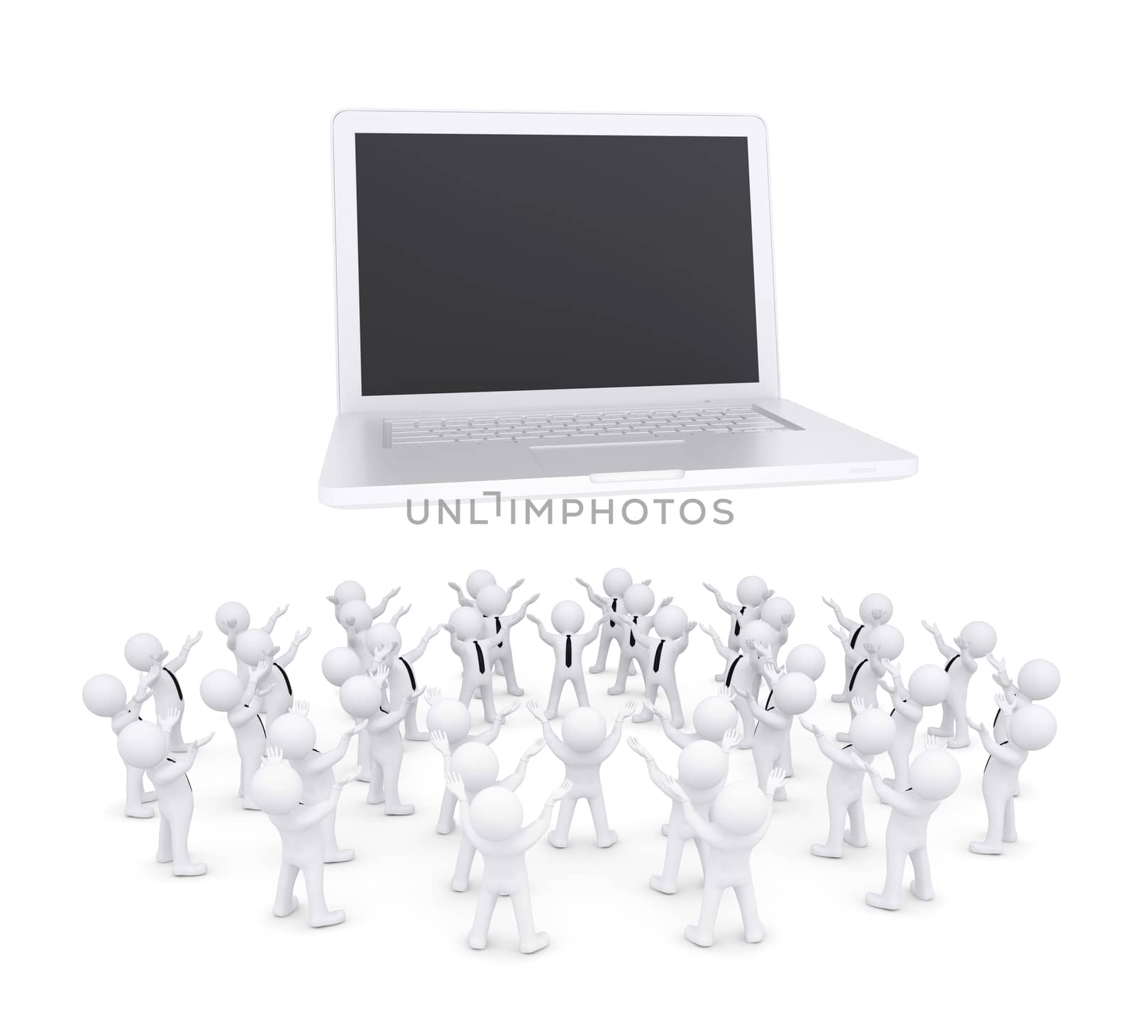Group of white people worshiping laptop by cherezoff
