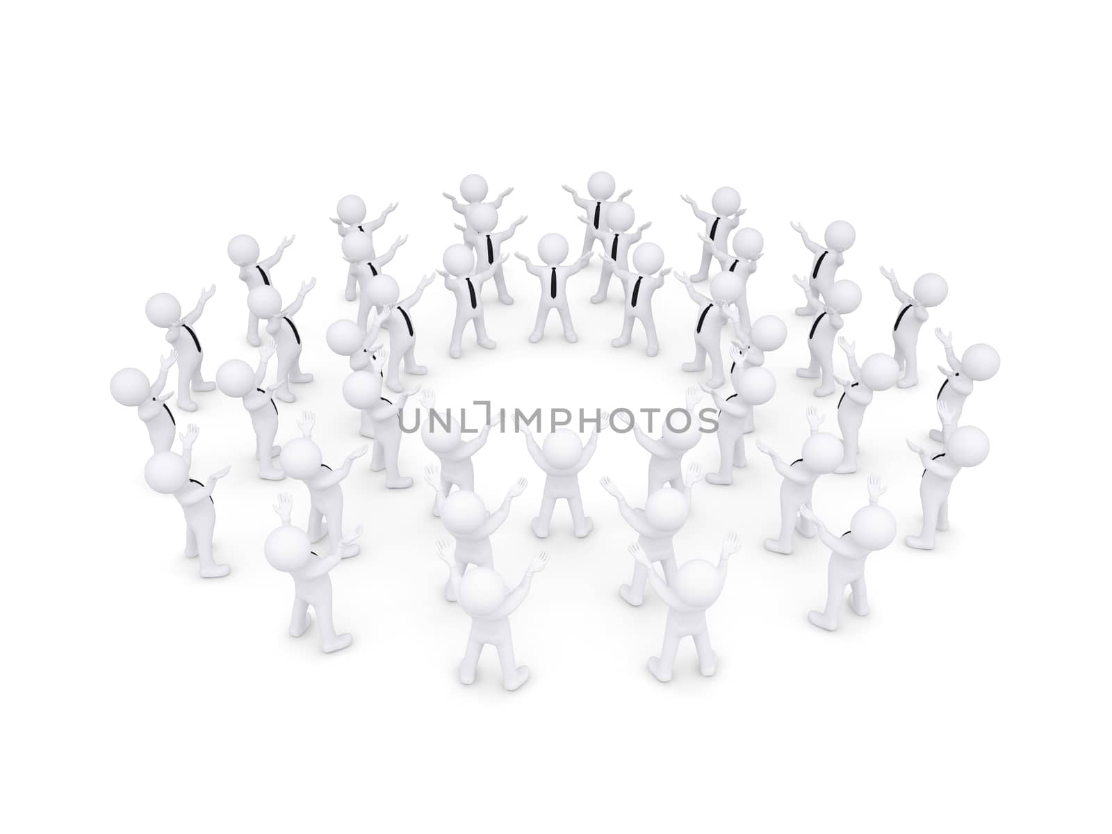 Group of white 3d people raised their hands by cherezoff