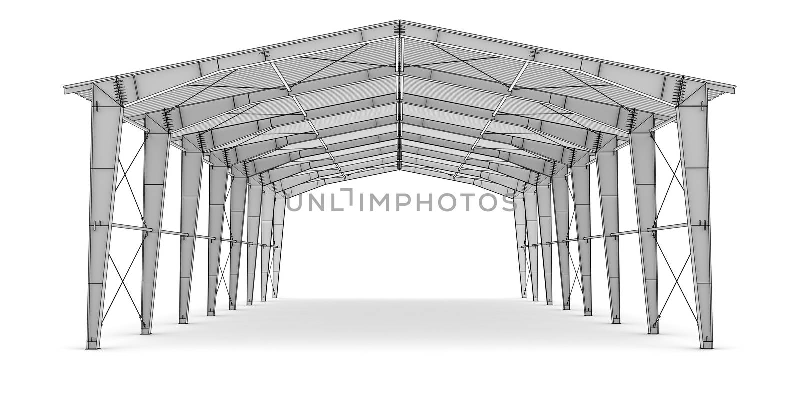 Sketch of industrial architecture. isolated 3d render on white background