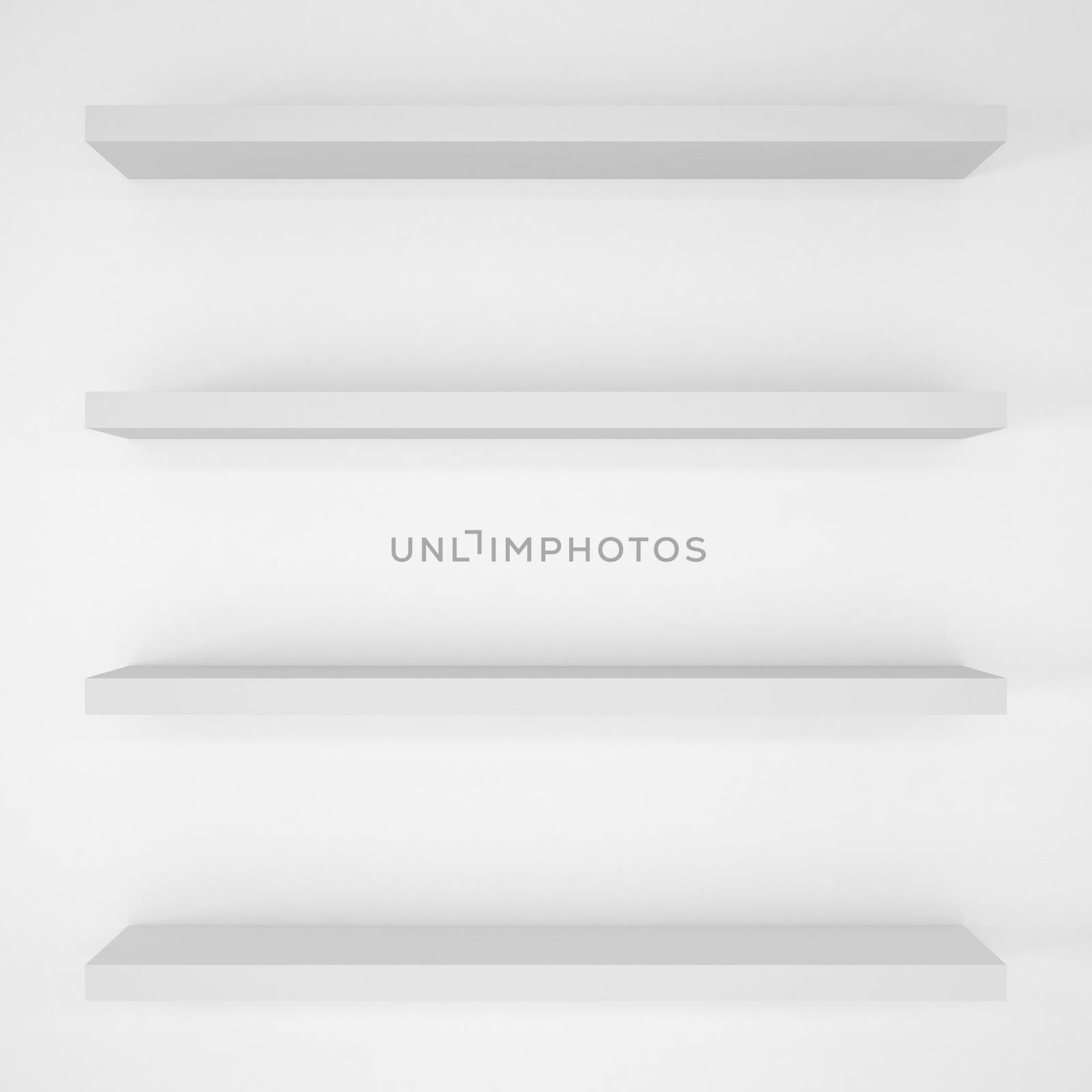Four shelves for exposure. 3d render. Grey colour