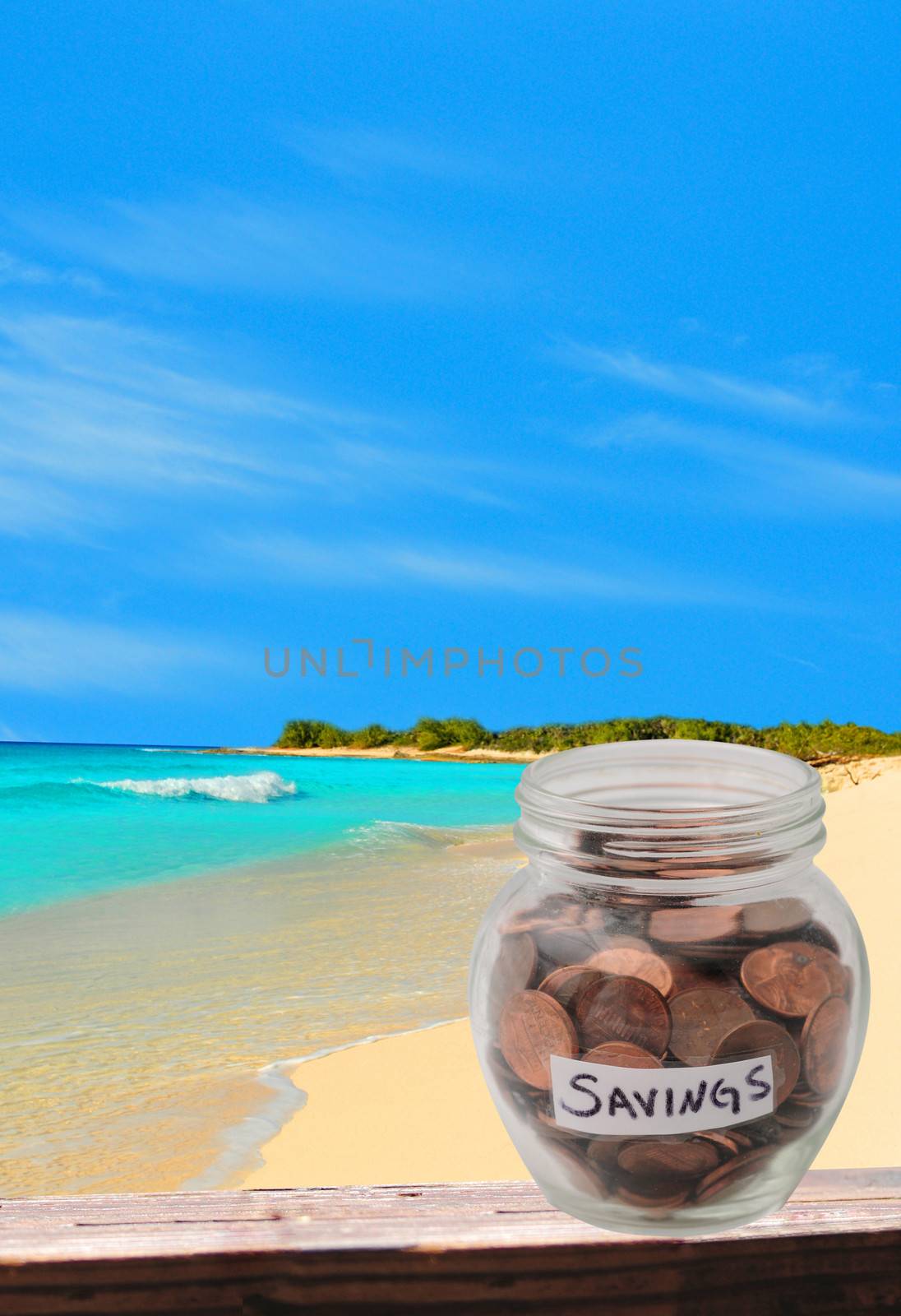 Saving pennies for retirement or saving for dream vacation concept 